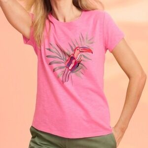 Talbots Tropical Bird Graphic Tee in Pink Size Large